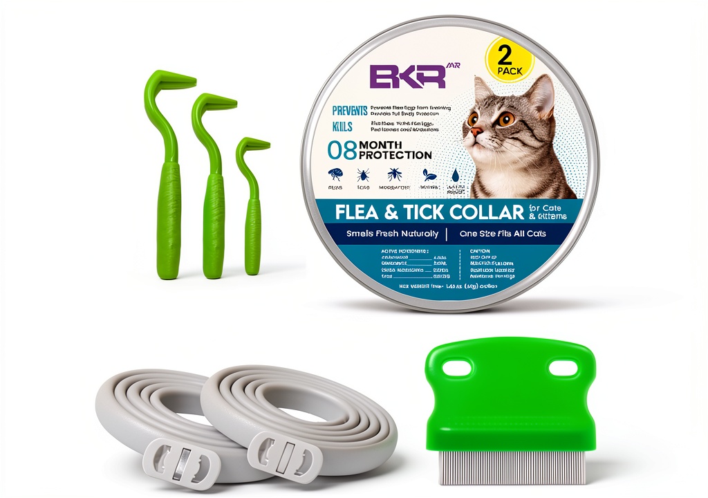 Cat wearing Glantu waterproof flea collar outdoors