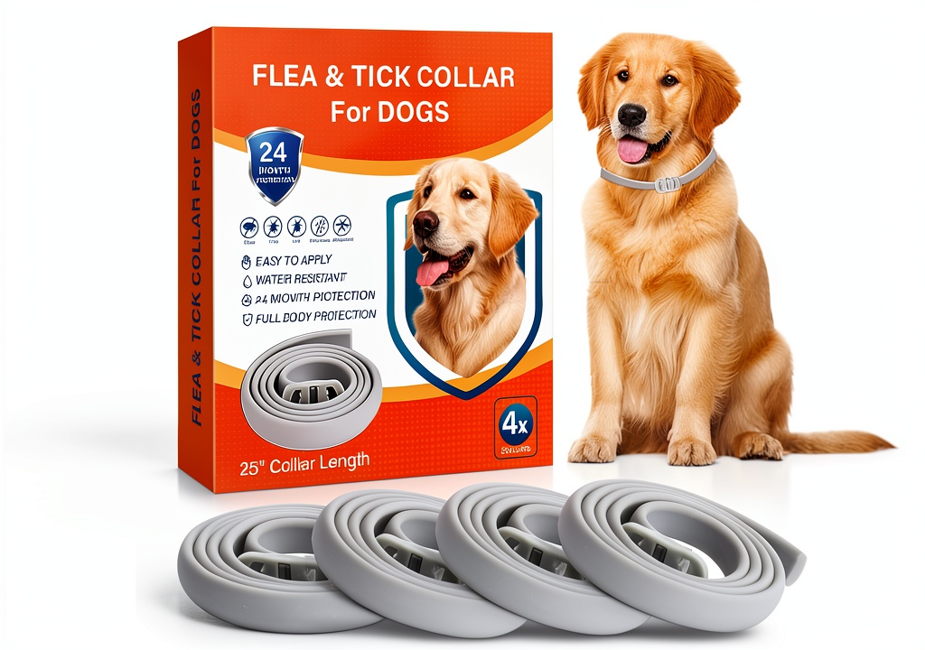 Dog wearing Trihood flea collar during a walk